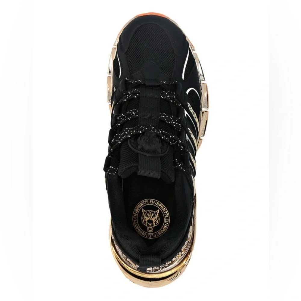 Philipp Plein Sport Black Gold Futuristic Runners with Orange Sole